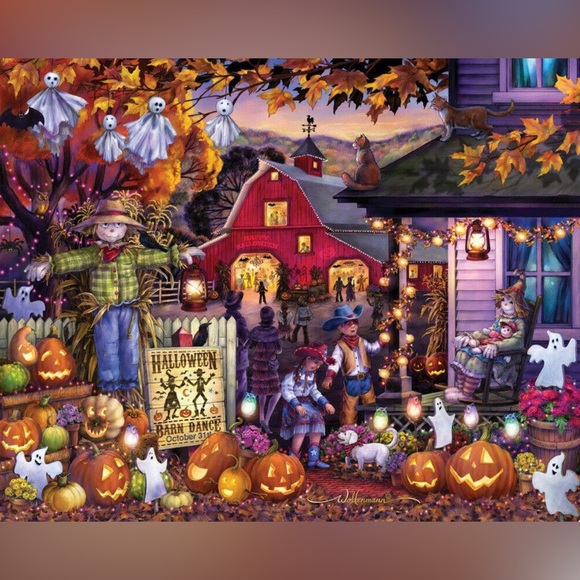 Vermont Christmas Company Halloween Barn Dance 1000 Piece Puzzle Wollenmann - Picture 1 of 10